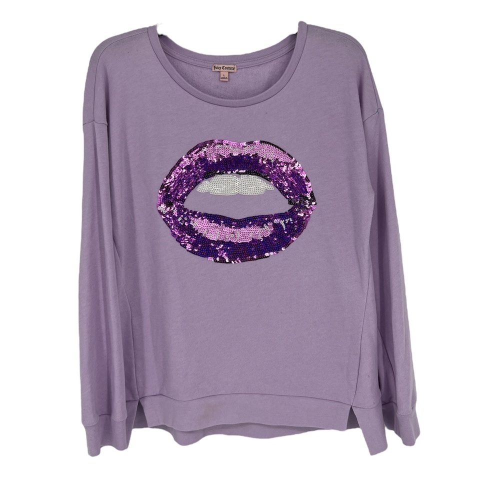 Juicy Couture Y2K Sequin Lips Terry Barbiecore Sweatshirt Size L